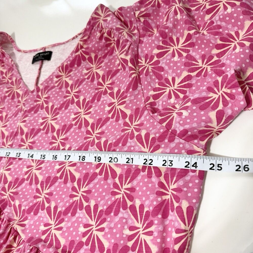 Lane Bryant 22/24 Swing V-Neck Tiered Dress Pink Short Sleeve Cotton Casual - Picture 11 of 12